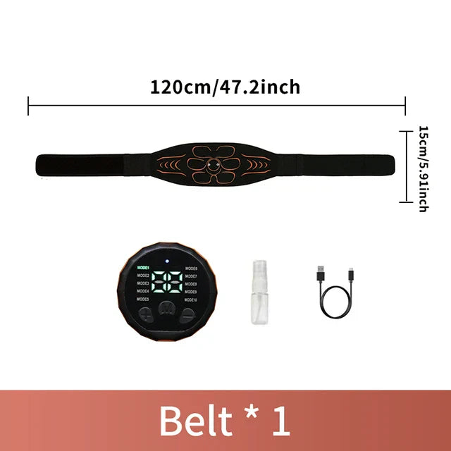Smart Abdominal Massager and Muscle Toner Belt with EMS technology, USB rechargeable, adjustable intensity, and wireless design