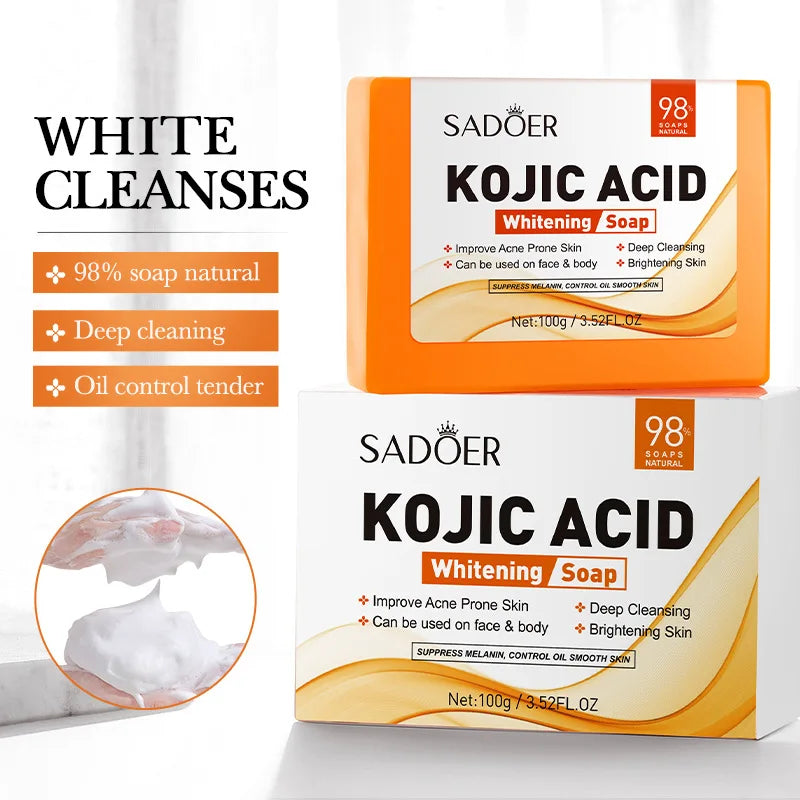 SADOER Kojic Acid Facial Soap bars with whitening, deep cleansing, oil control, and acne improvement features in natural, moisturizing formula