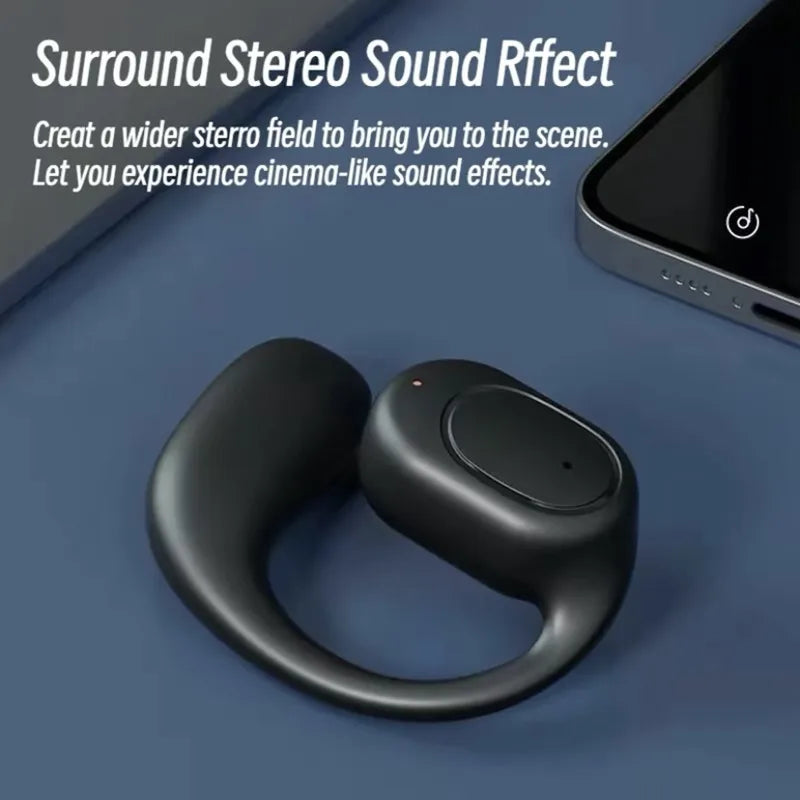 KY2 wireless Bluetooth earphones with open-ear design and ergonomic ear-hook placed next to a smartphone