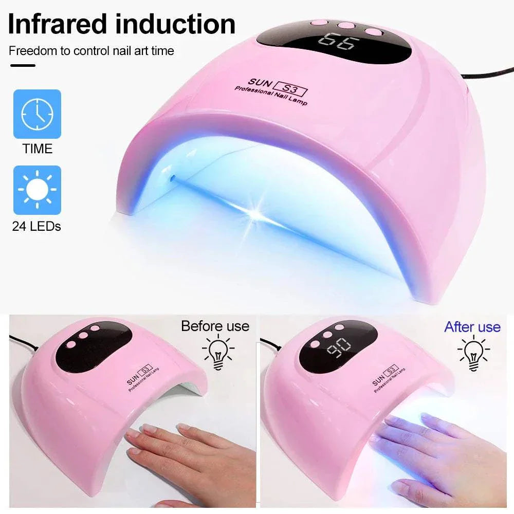 88W LED UV Nail Lamp pink gel polish dryer with LED display and motion sensor for fast curing