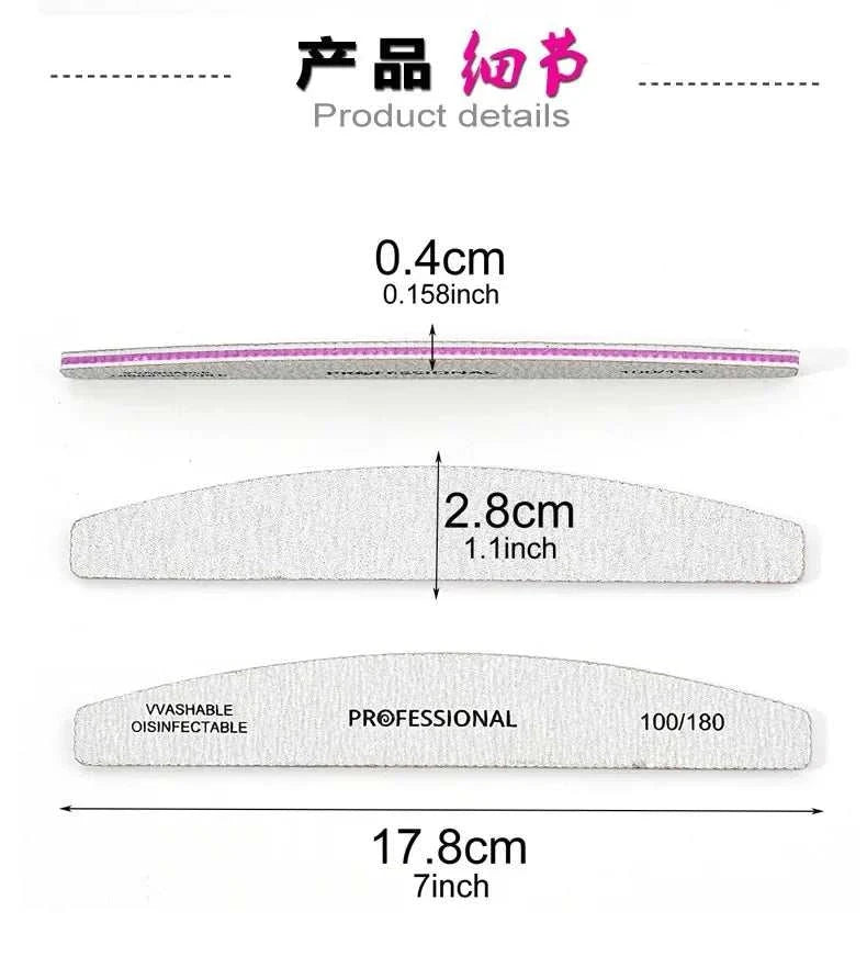 Professional Emery Nail File Set with dual 100/180 grit, ergonomic design, washable and reusable for precise nail shaping and smoothing.