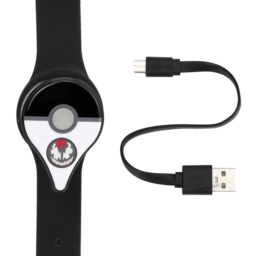 Black Auto Catch Powermon Go Plus smart Bluetooth wristband with USB charging cable