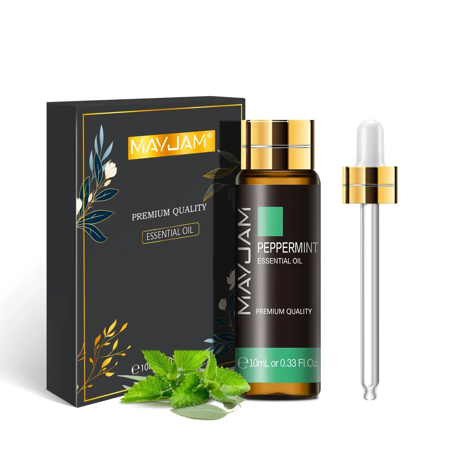 MAYJAM Peppermint Essential Oil 10ml with dropper and premium quality packaging