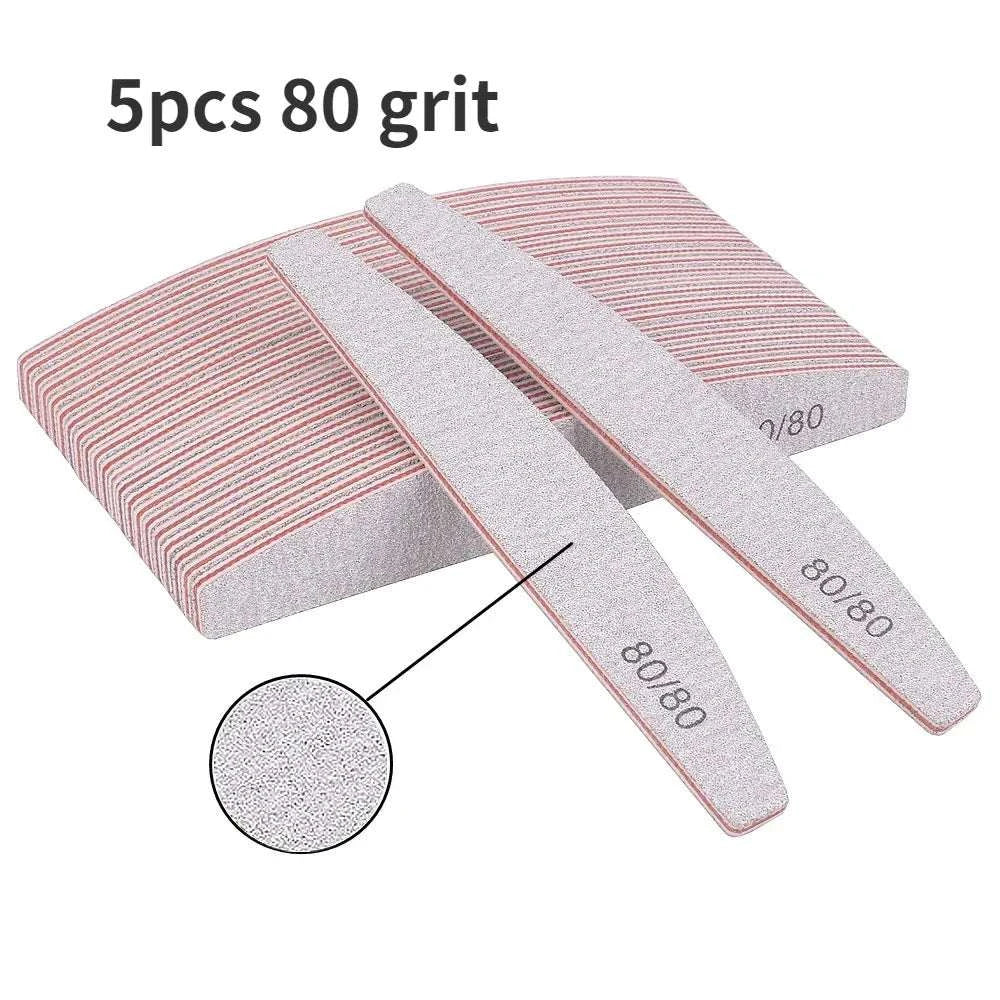 Professional Emery Nail File Set with 5 pieces of 80 grit emery boards for shaping and smoothing nails.