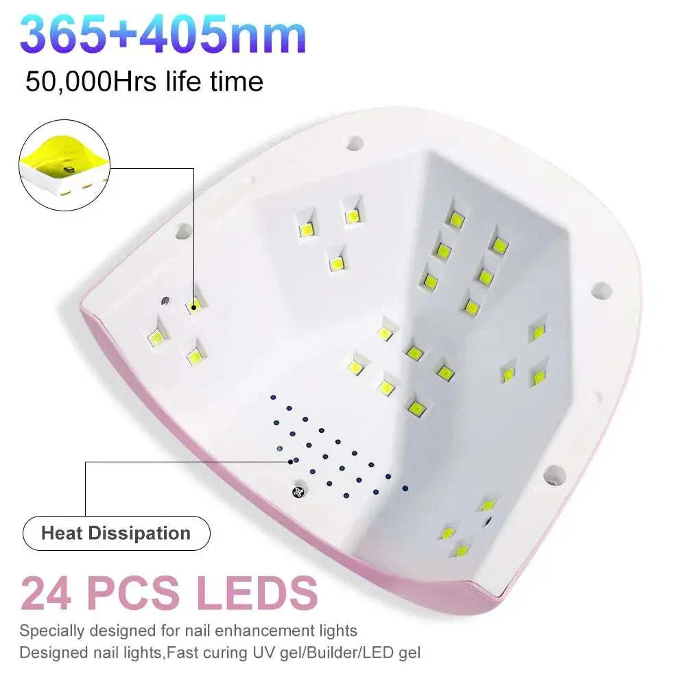 88W LED UV Nail Lamp with 24 LEDs for fast gel polish curing and heat dissipation, designed for home or salon use