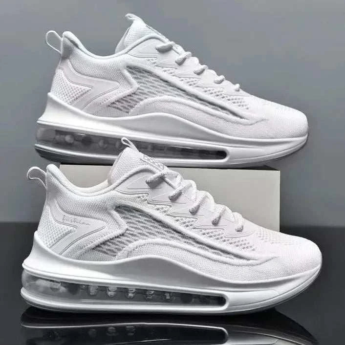 White men's casual air cushion running shoes with breathable mesh upper and flexible sole