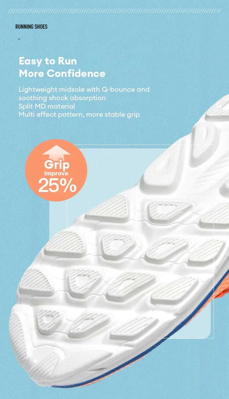Close-up of white Carbon Plate Air Cushion running shoe sole with multi-effect pattern for enhanced grip and shock absorption.