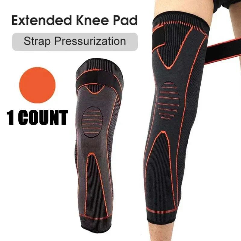 Black and orange compression knee pad sleeve for joint support and injury prevention