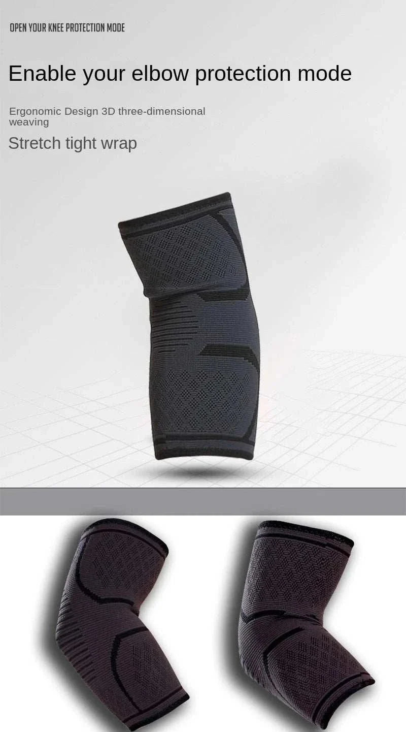 Elastic elbow support sleeve with ergonomic 3D design for joint stability and injury prevention during sports and workouts.