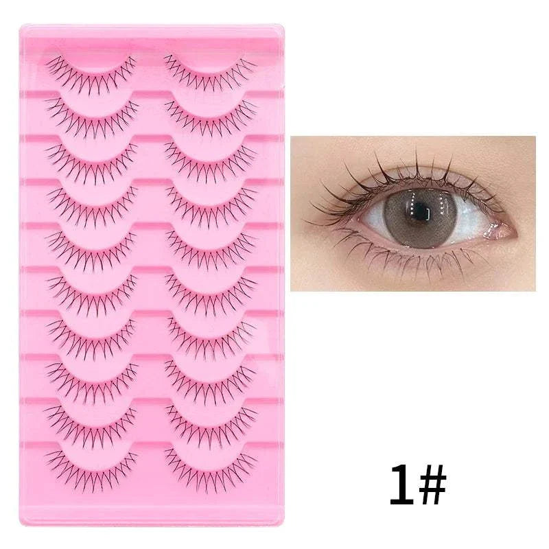 10 pairs of Natural Manga Full Strip Lashes with anime-inspired, lightweight, voluminous design for eye-enhancing makeup looks