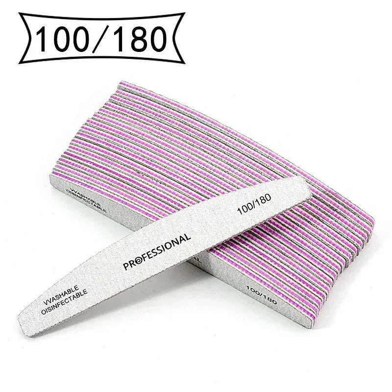 Professional Emery Nail File Set with 100 and 180 grit, washable and disinfectable nail buffers for smooth and precise manicures.