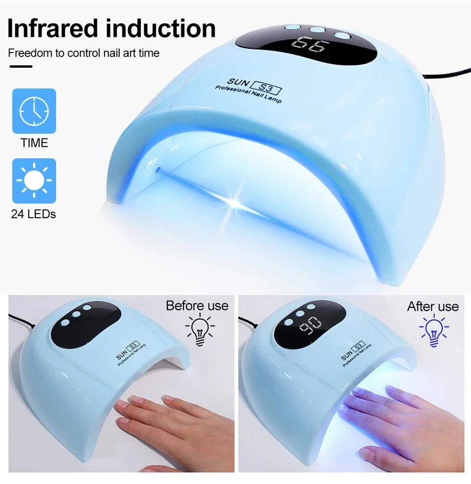 88W LED UV Nail Lamp with infrared induction, LED display, and 24 LED lights for fast gel polish drying at home or salon