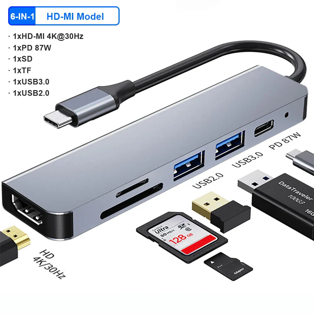 Compact 11-in-1 USB-C docking station with 4K HDMI, USB 3.0 ports, SD card readers, PD 87W charging, and fast data transfer.