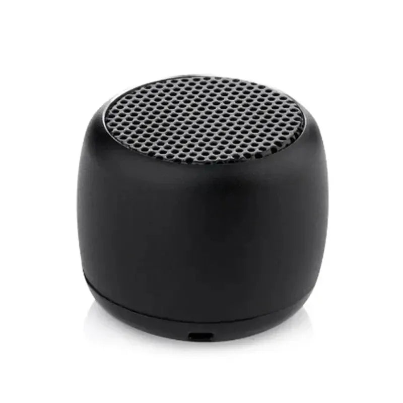 Compact black M1 Portable Bluetooth Speaker with 360° stereo sound, Bluetooth 5.0, built-in microphone, multiple playback options, and long battery life.