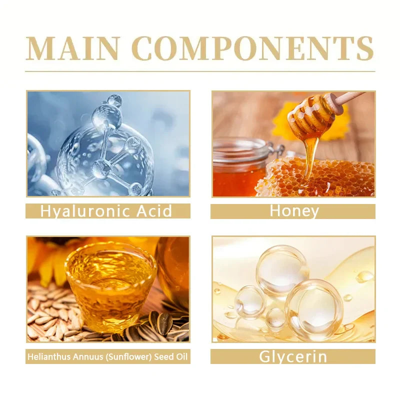 Bee Venom Neck Cream main ingredients hyaluronic acid honey sunflower seed oil glycerin for firming and moisturizing skin