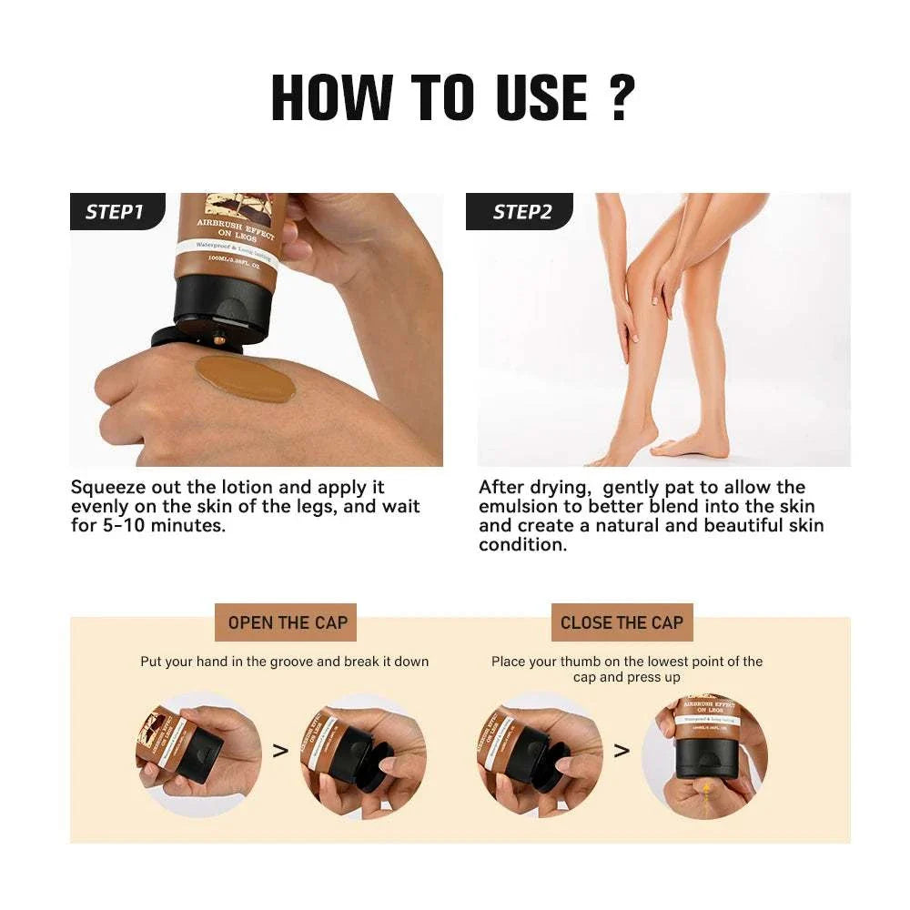 100ml leg makeup in wheat tan brown, long-lasting waterproof concealer for even skin tone, applied evenly on legs for natural finish
