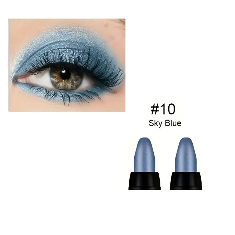 Close-up of eye makeup featuring pearlescent glitter eyeliner in sky blue shade from 16-color glitter eyeliner set