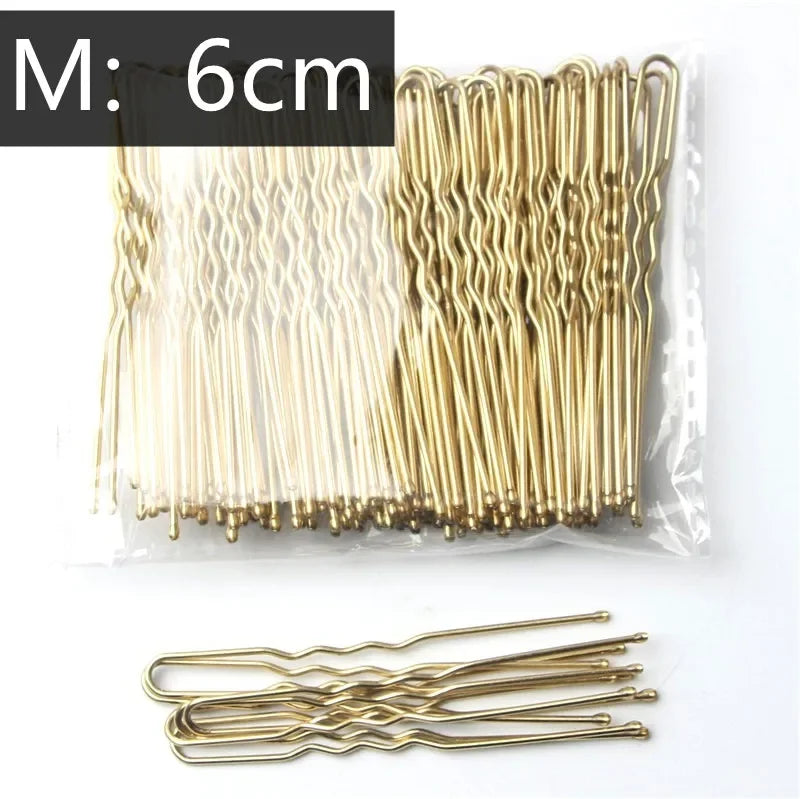 50pcs gold U-shaped metal hair pins 6cm waved grip secure hold for styling