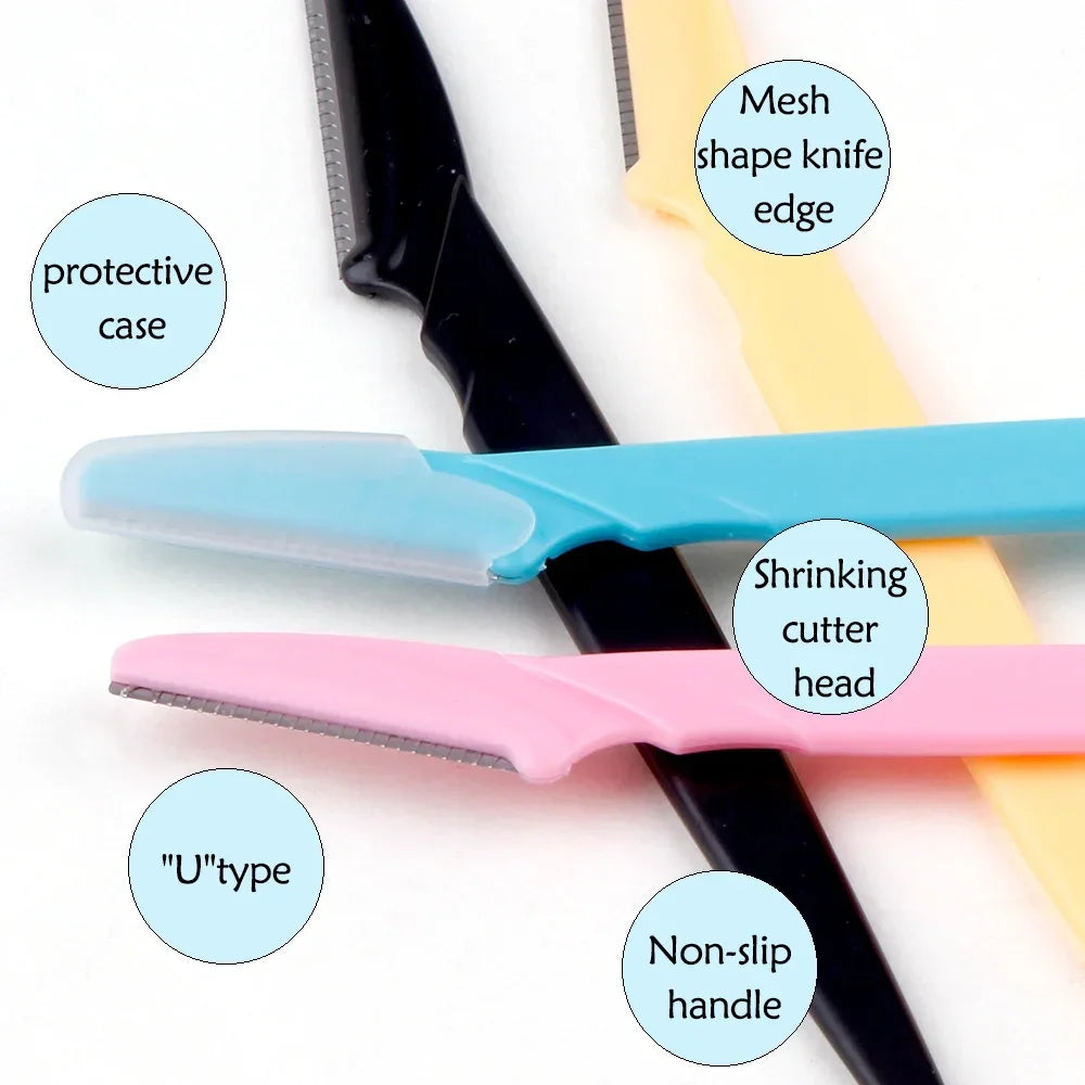 3/10Pcs Eyebrow Trimmer & Face Shaver Set with protective case, mesh shape knife edge, shrinking cutter head, non-slip handle for gentle hair removal