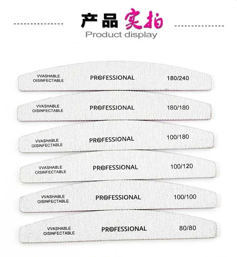 Professional Emery Nail File Set with multiple dual grit emery buffers, washable and suitable for salon and home manicures.