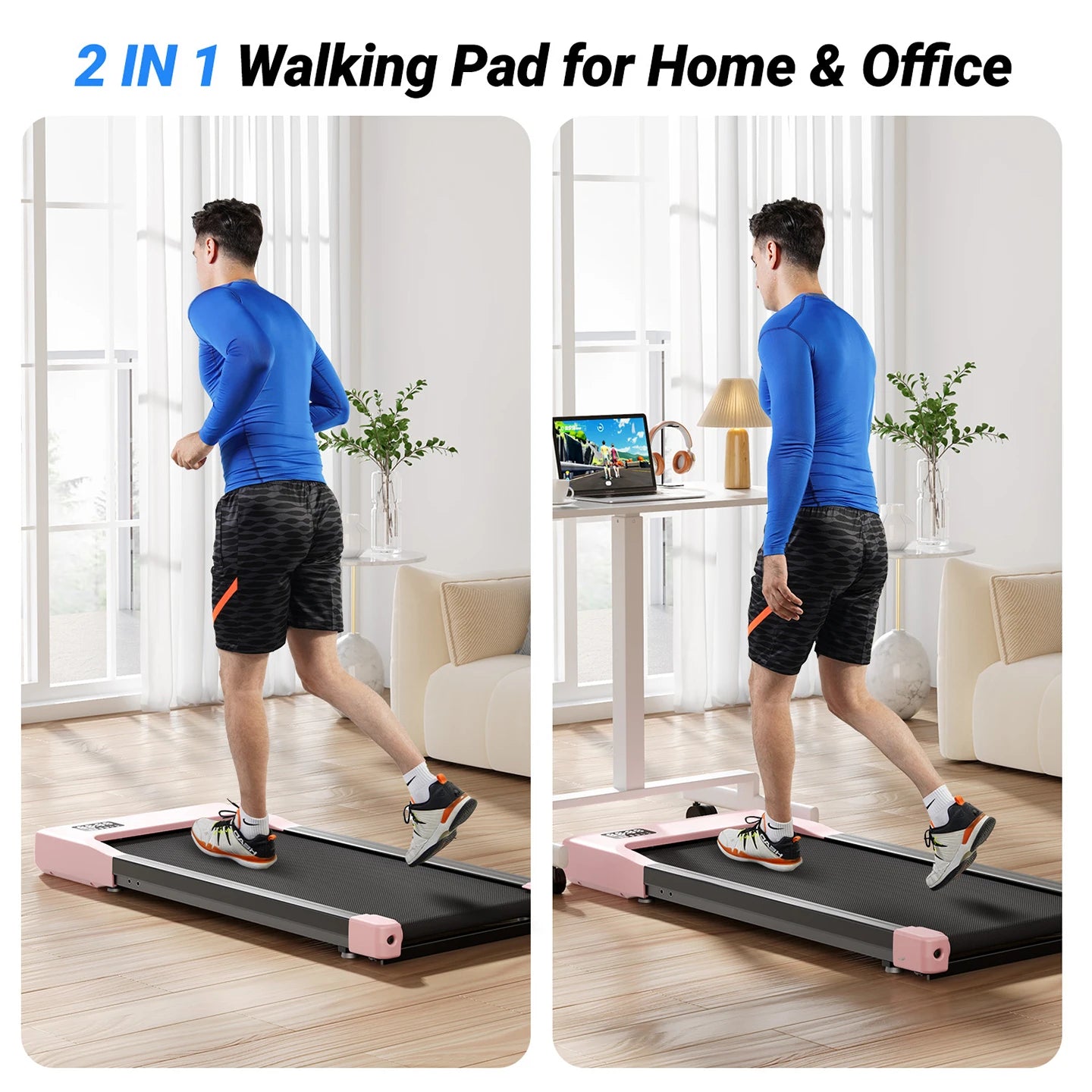 2 in 1 Walking Pad Under Desk Treadmill – Portable Home & Office Fitness