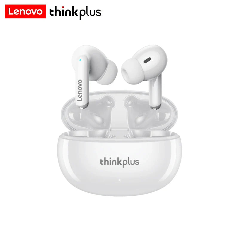 Lenovo Thinkplus XT88 white in-ear Bluetooth earphones with charging case and ergonomic design