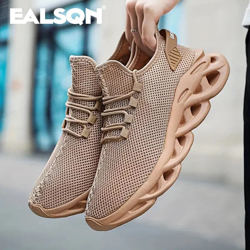 Lightweight breathable running sneakers with shock-absorbing sole and mesh upper in brown