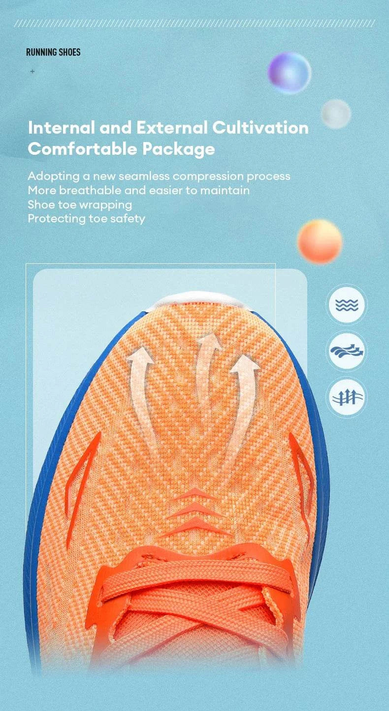 Top view of orange Carbon Plate Air Cushion running shoe featuring breathable mesh upper and comfortable fit design