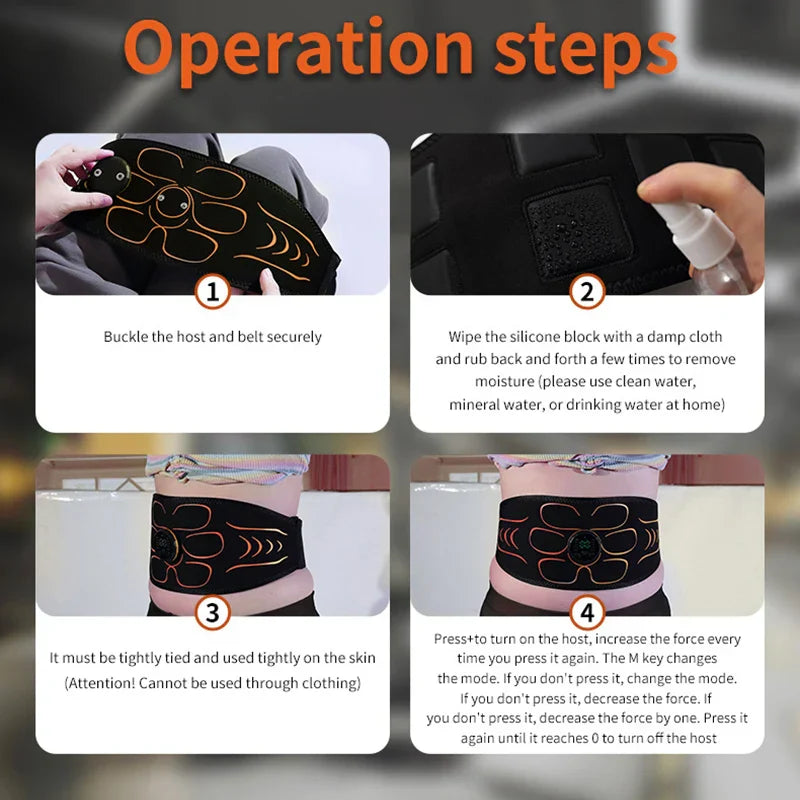 Step-by-step usage guide for Smart Abdominal Massager muscle toner belt on waist