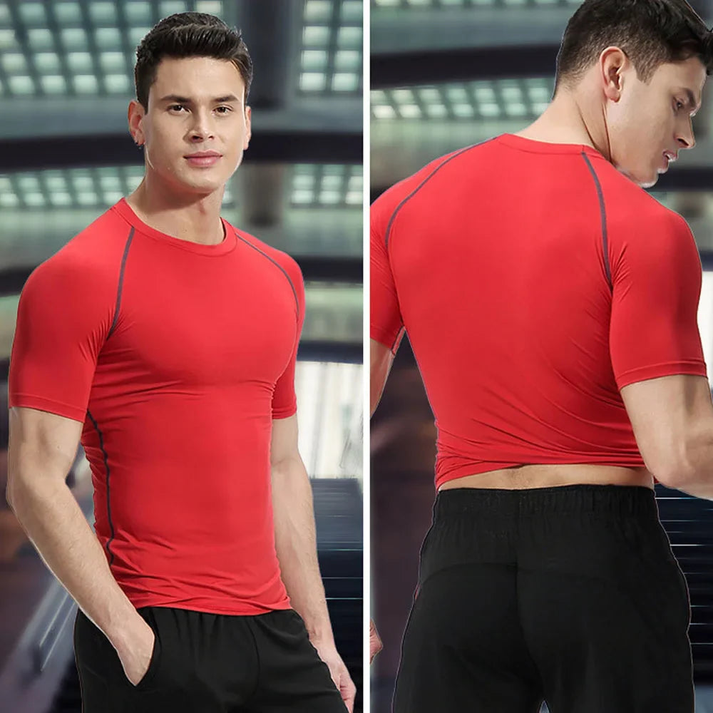 Anime Jujutsu Kaisen compression t-shirt with tight athletic fit in red designed for workouts and cosplay fans