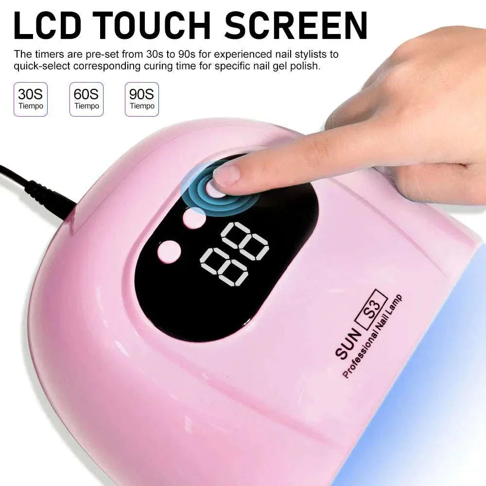 88W LED UV Nail Lamp with LCD touch screen timer and digital display in pink for gel polish drying