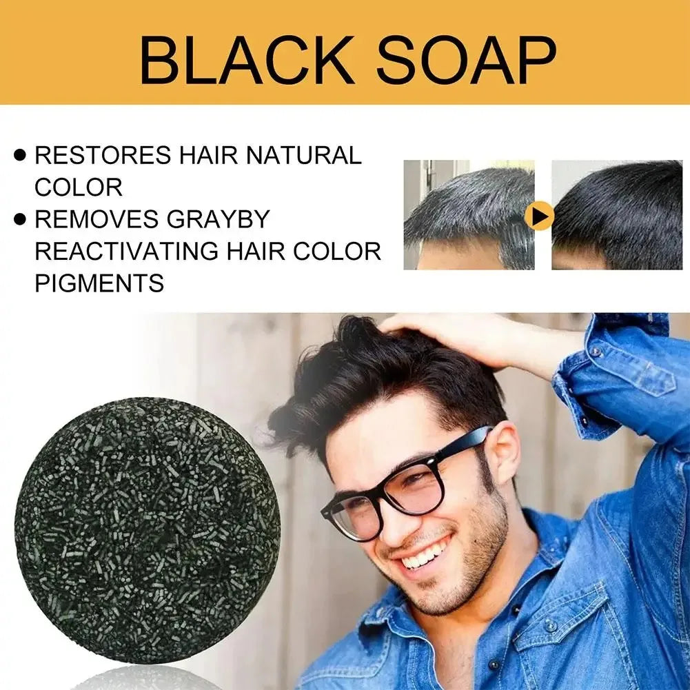 Polygonum Black Hair Soap bar for natural hair darkening and gray hair restoration with herbal ingredients