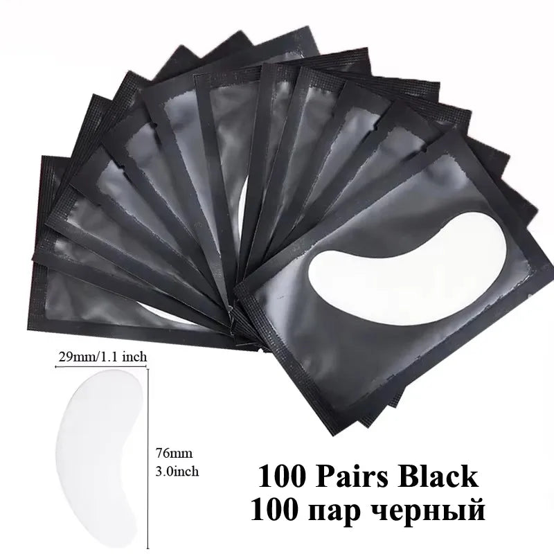 50 pairs eyelash gel patches in black for lash extension and eye care, gentle and hydrating under-eye gel pads