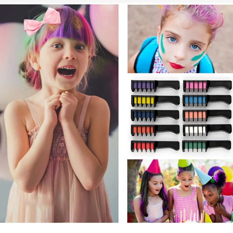 10-Color Mini Hair Dye Comb Set with vibrant temporary hair colors for kids and parties