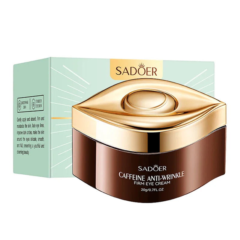 SADOER Caffeine Eye Cream anti-wrinkle firming eye cream jar with gold and brown packaging for reducing dark circles and puffiness