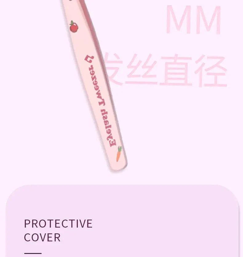 Pink false eyelash tweezers with protective cover for precise lash application