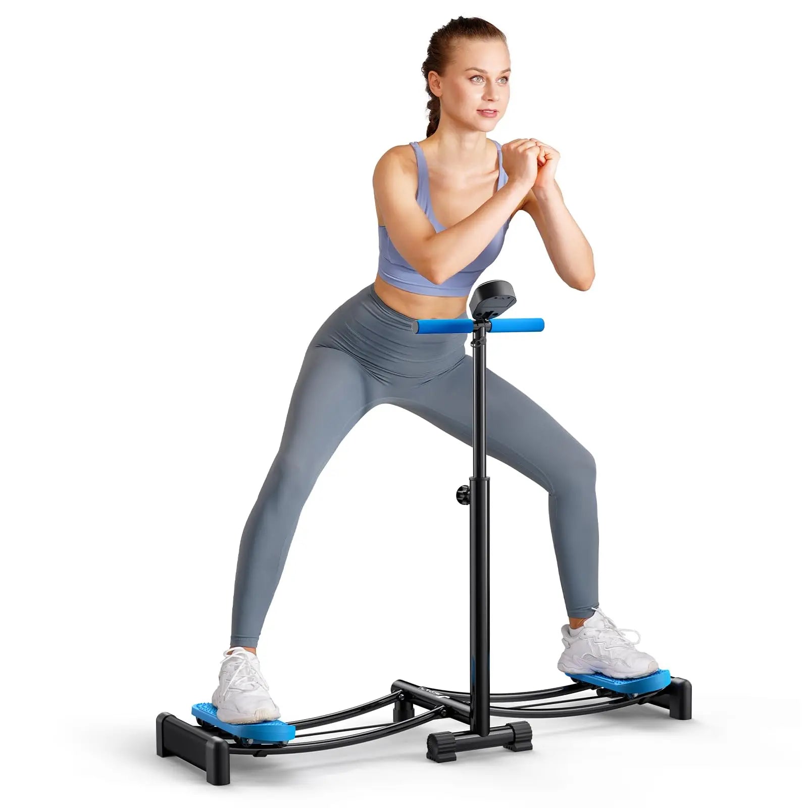 Woman using MERACH Ski Machine adjustable indoor ski trainer for full-body workout