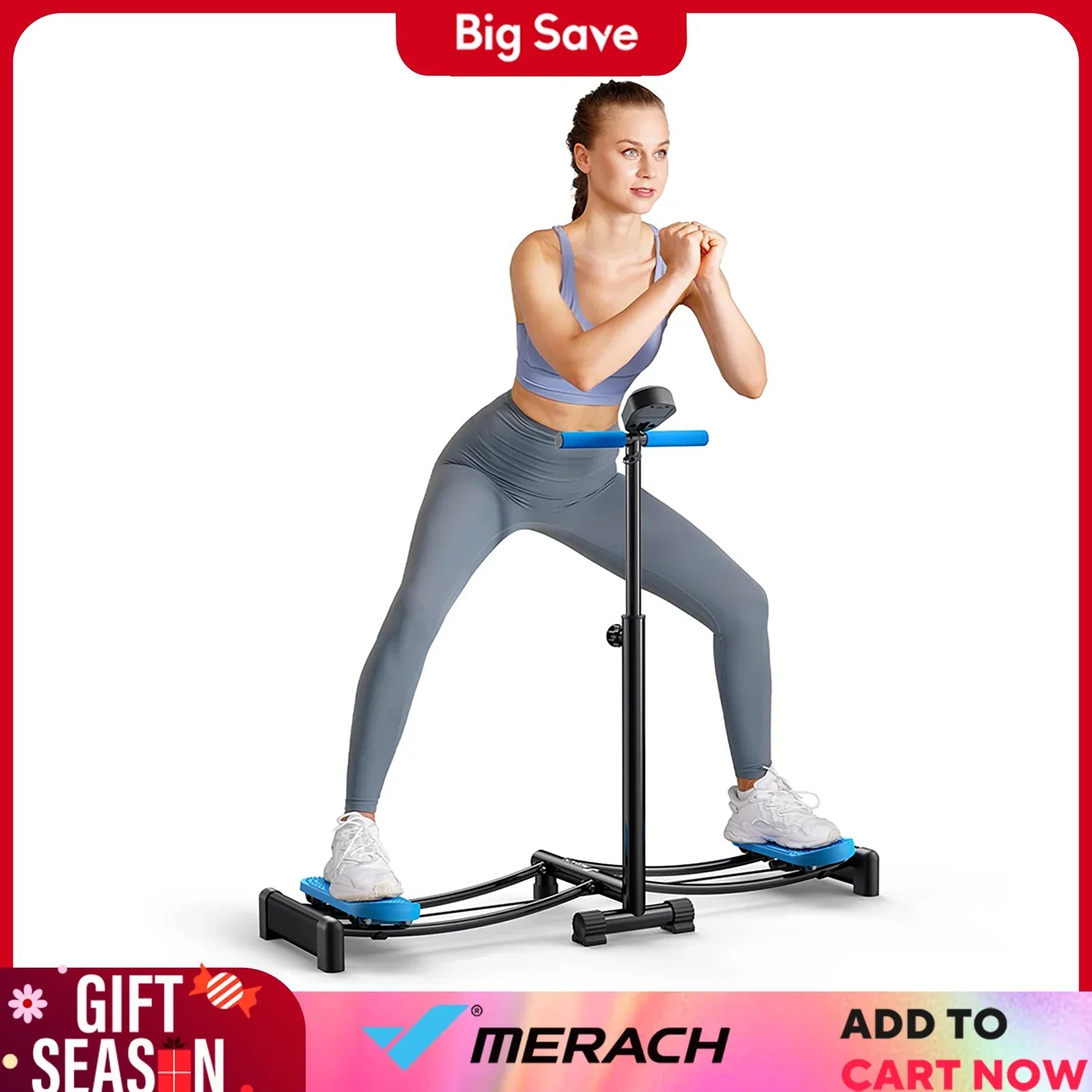 Woman using MERACH Ski Machine for full-body indoor workout and cross-country skiing simulation