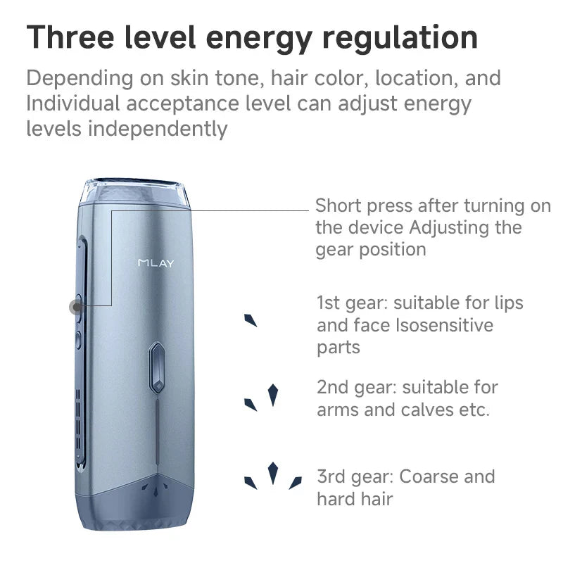 Mlay T18 ICE Cooling IPL hair removal device with three adjustable energy levels for painless permanent hair reduction