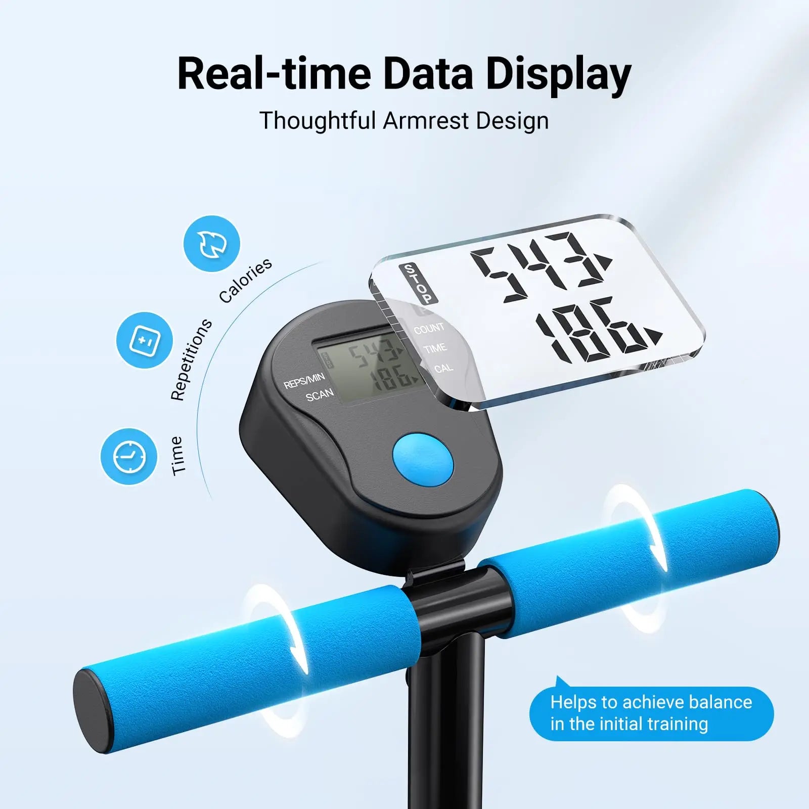 MERACH Ski Machine adjustable indoor ski trainer with digital display and blue rotating handles for full-body workout
