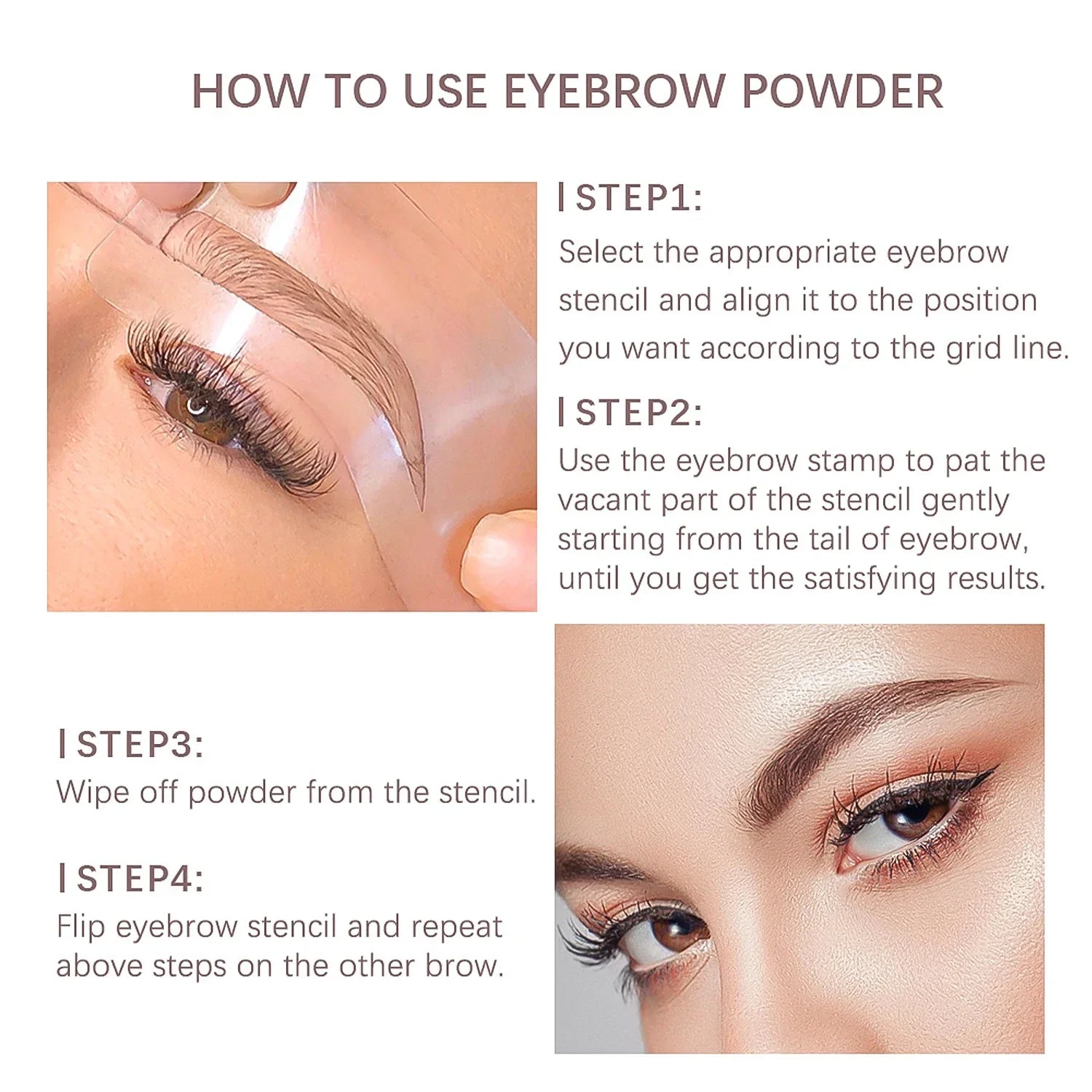 Eyebrow Stamp Stencil Kit with reusable stencils and dual-use brow brush for perfect waterproof brows in seconds