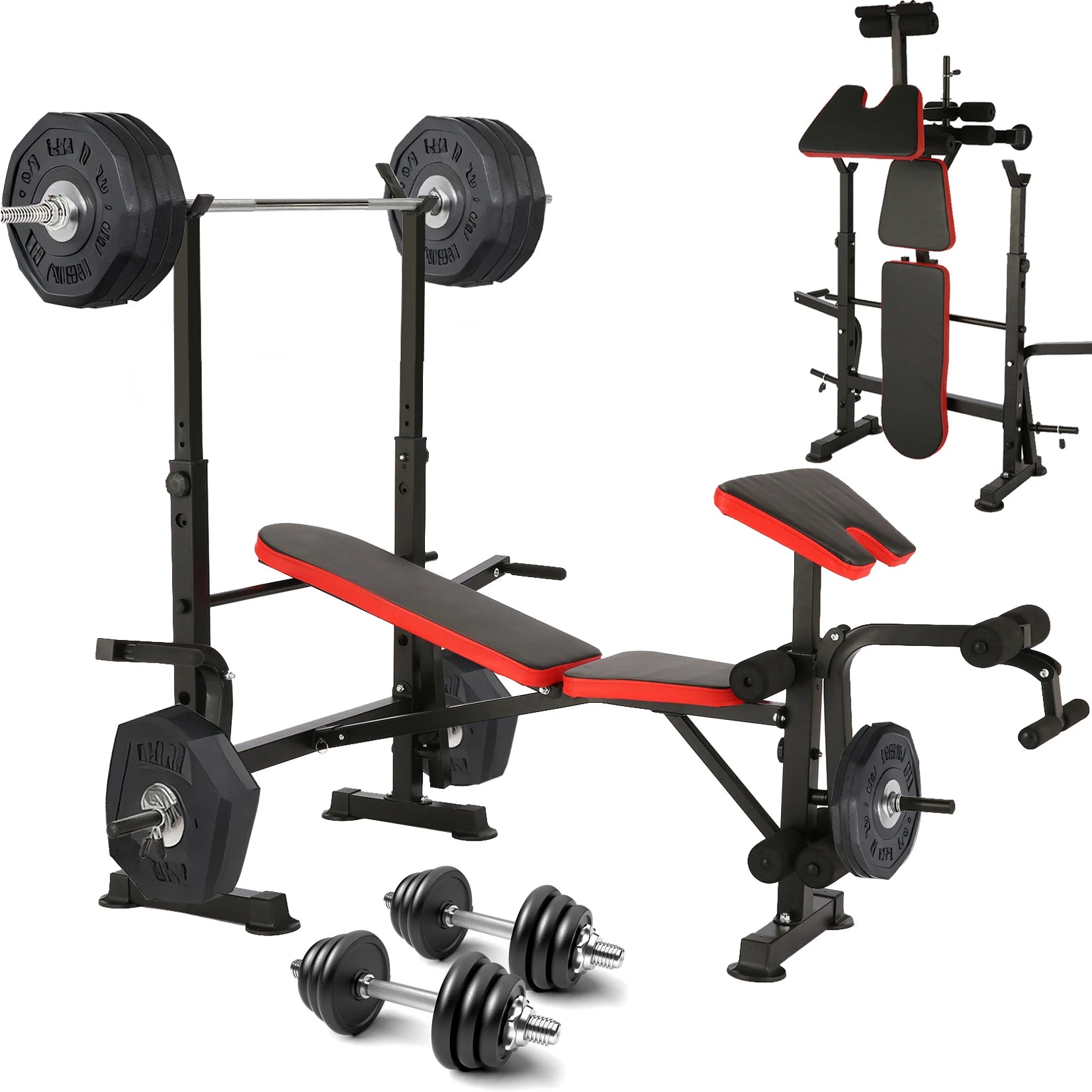 6 in 1 660lbs Adjustable Weight Bench Set with Squat Rack & Barbell