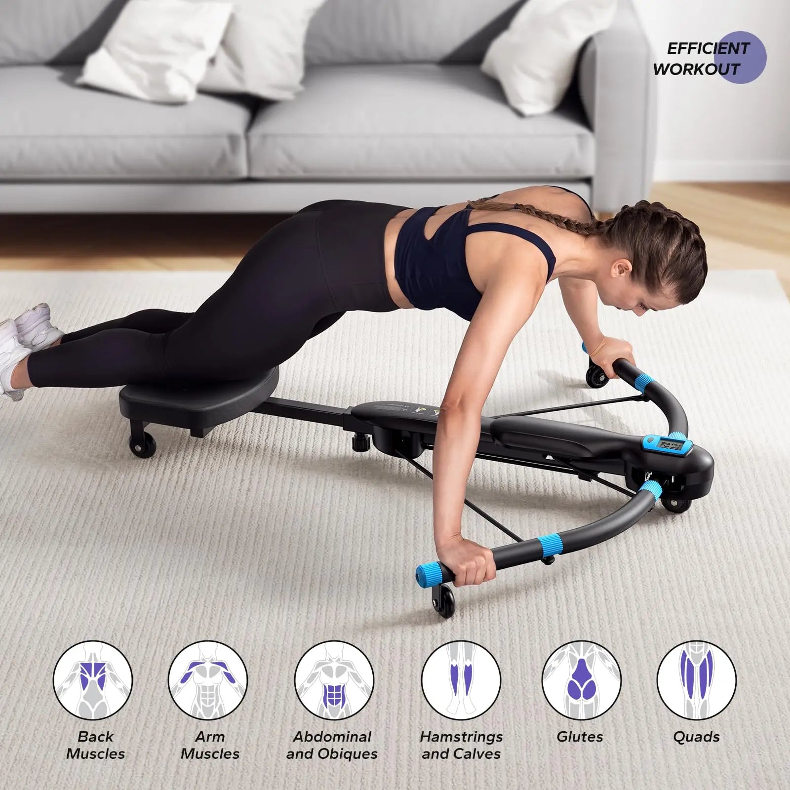 Woman using MERACH Core & Ab Training Dragonfly Machine for full-body workout at home
