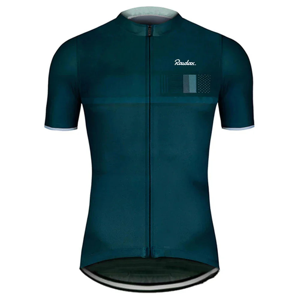 Raudax Classic Black Cycling Jersey with pro fit, breathable panels, full zipper, quick-dry fabric, and rear pockets for cycling comfort and performance