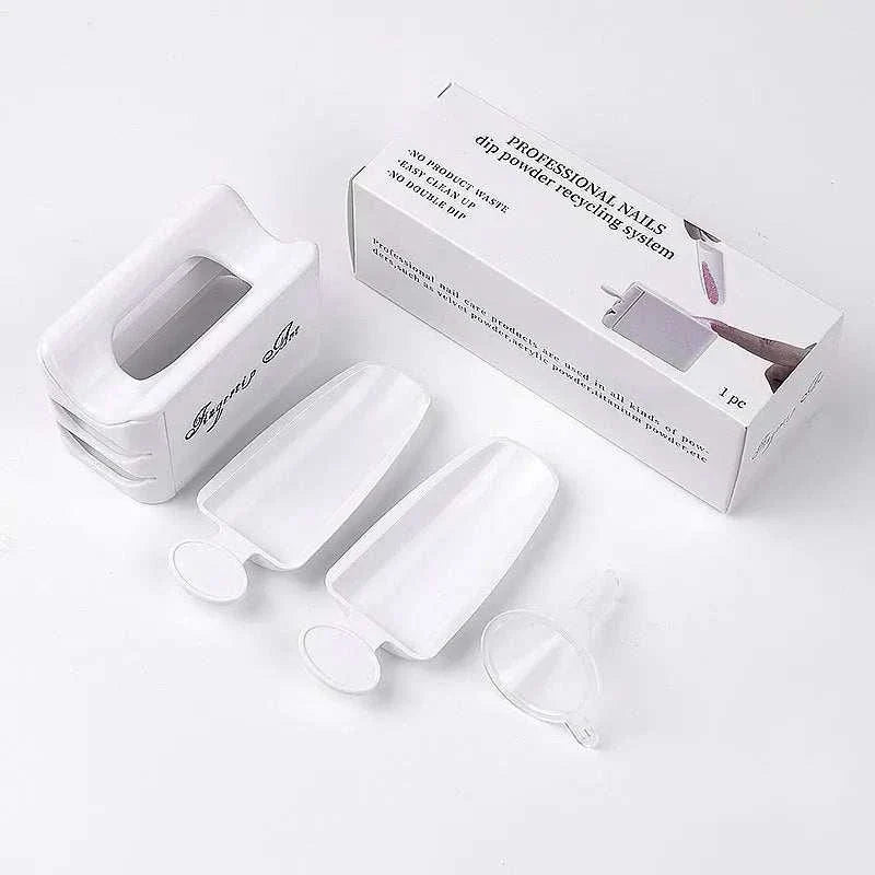 White double-layer storage container for nail art glitter and rhinestone recycling with clear lid and funnel, portable and durable design