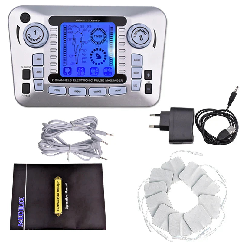 Electronic Pulse s Ems Machine massager with TENS and EMS technology, USB rechargeable, multiple intensity levels, pain relief and body toning device
