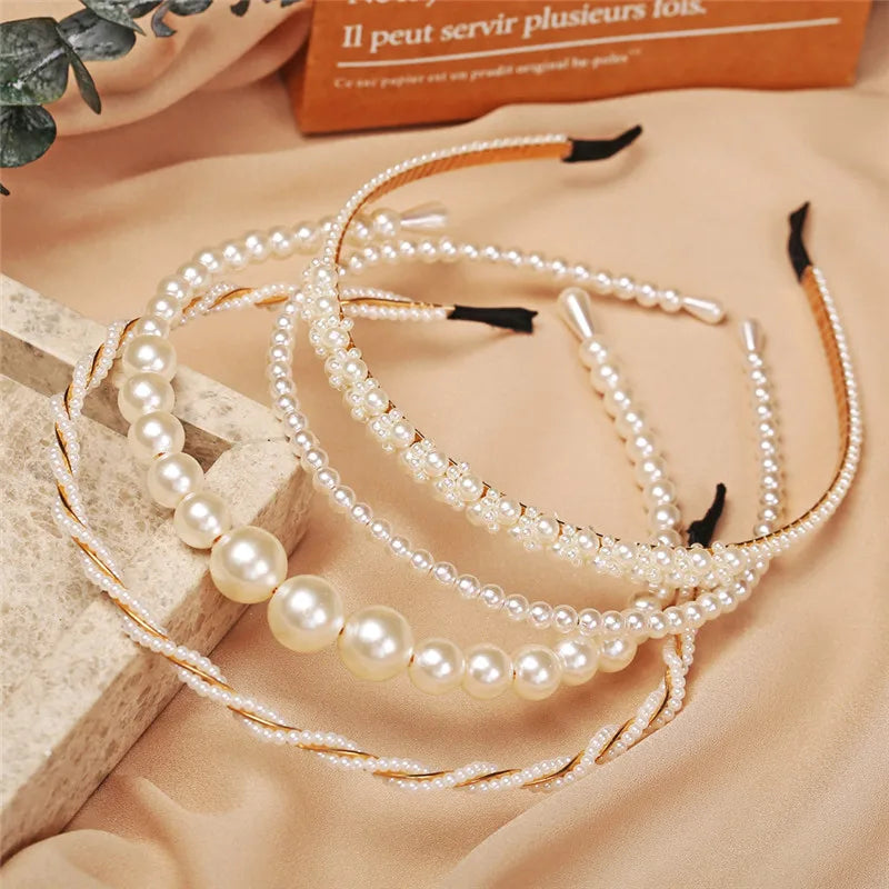 Modyle Full Pearl Hairband set with elegant floral pearl design and elastic fit for women