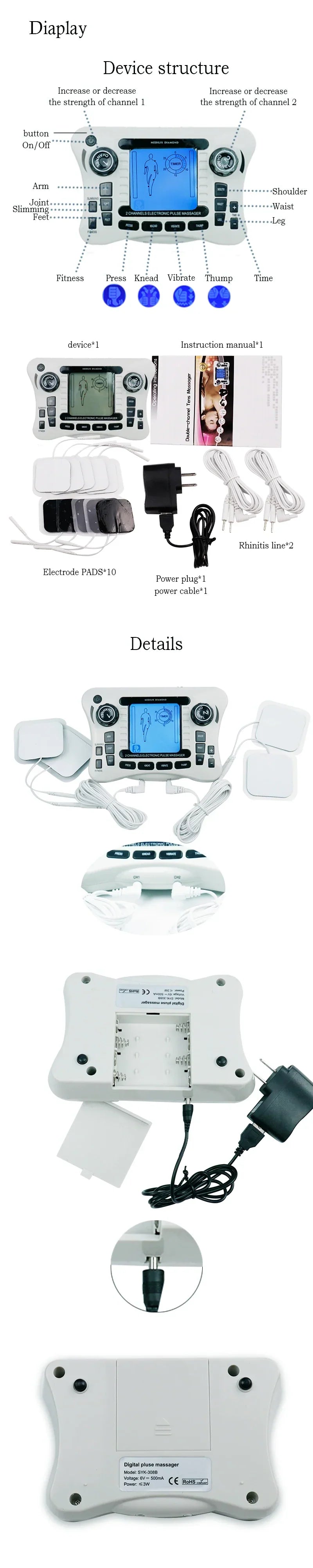 Electronic Pulse s Ems Machine massager with TENS EMS technology for pain relief, muscle stimulation, fat burning, USB rechargeable, compact design