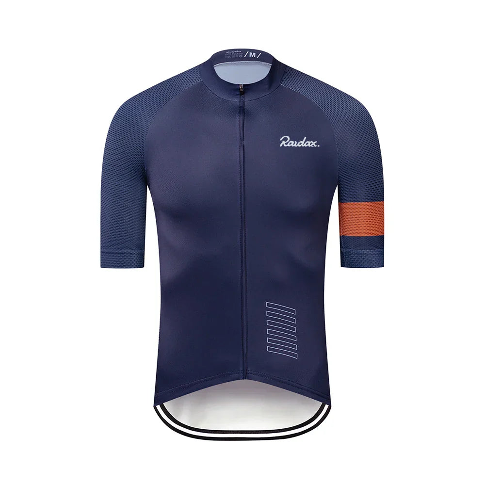 Raudax Classic Black Cycling Jersey with breathable mesh, full zipper, and quick-dry fabric for comfortable summer rides