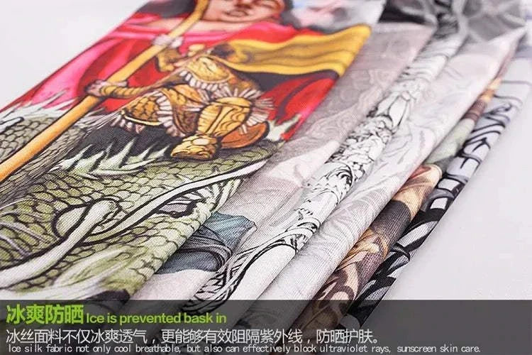 Colorful outdoor sport arm sleeves with tattoo cover designs, breathable and UV protective fabric